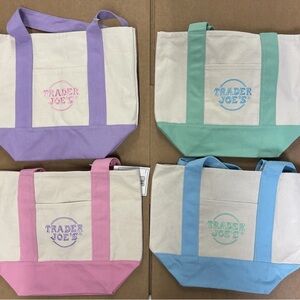 Trader Joe’s Canvas Tote Bag Set - Purple, Pink, Green, Blue